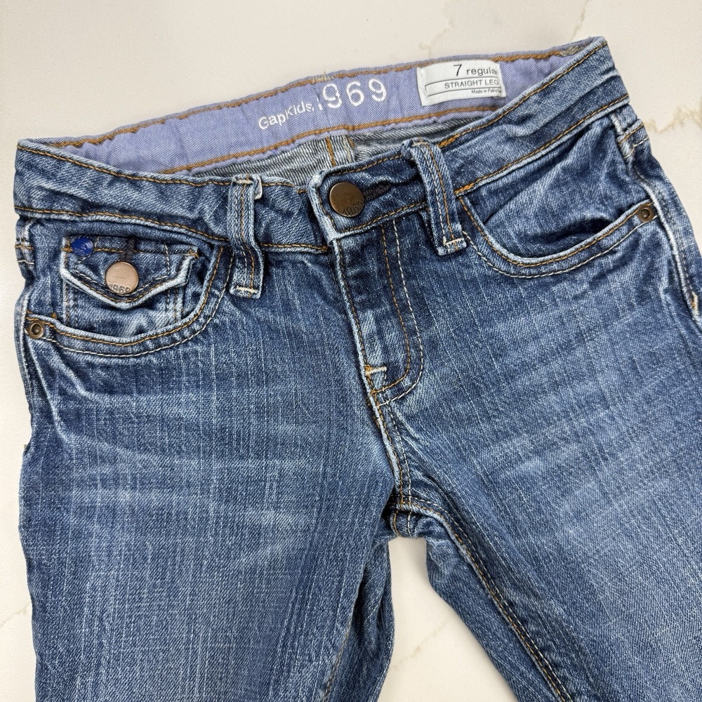 GapKids 1969 Jeans Girls 7 Regular Straight Leg Blue Med Wash Adjustable‎ Waist
